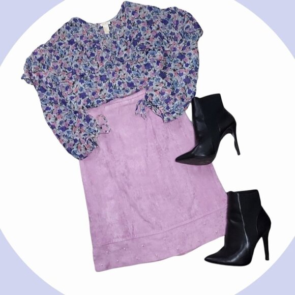 𝅺LILAC Faux Suede & Pearls Midi Skirt - Picture 6 of 12